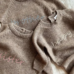 Lalaby Sister kids sweater in a millet brown baby wool, yak and cashmere blend
