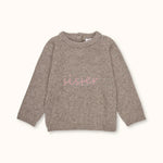 Lalaby Sister kids sweater in a millet brown baby wool, yak and cashmere blend
