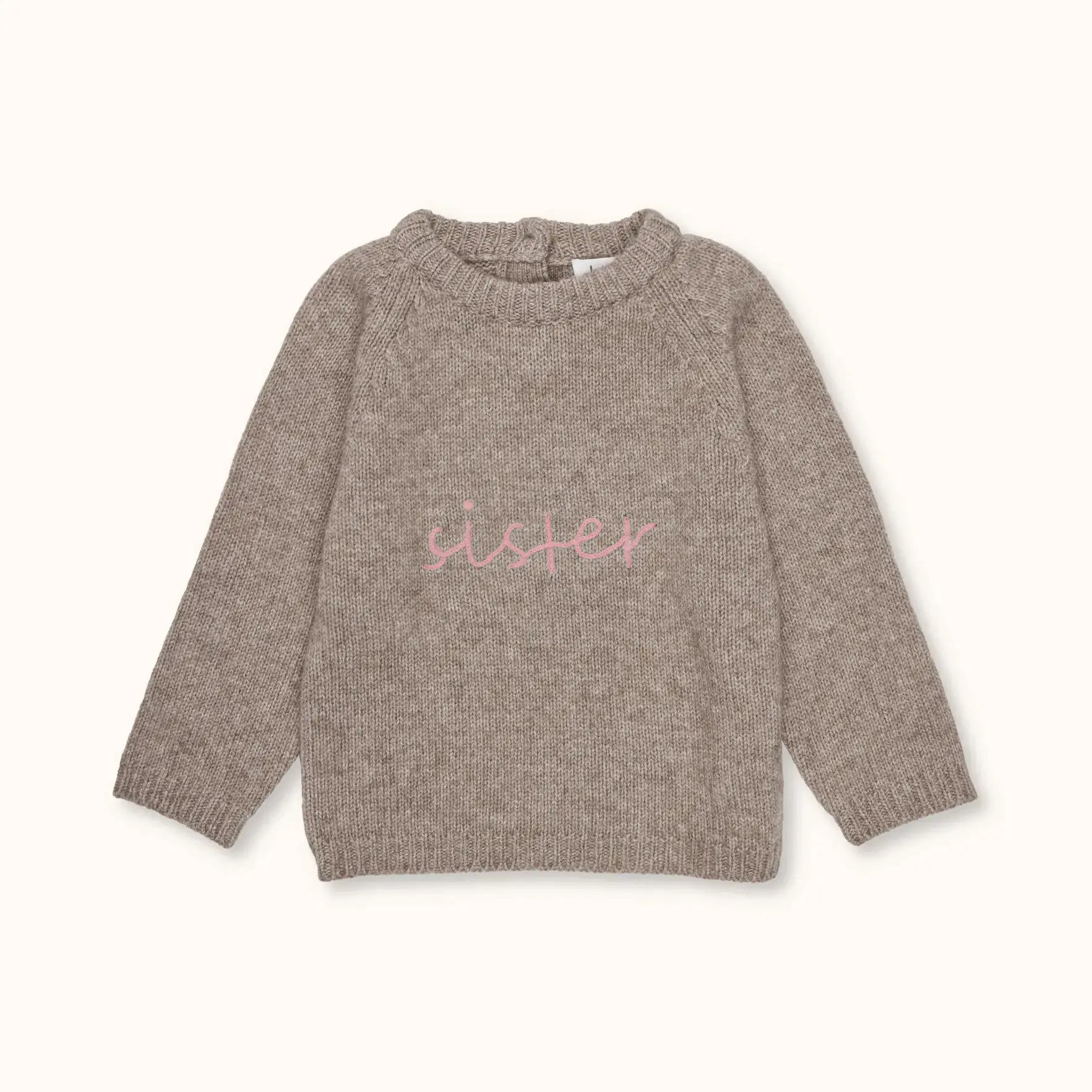 Lalaby Sister kids sweater in a millet brown baby wool, yak and cashmere blend