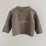 Lalaby Sister kids sweater in a millet brown baby wool, yak and cashmere blend