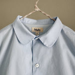 Close up of summer pj dress collar, from Lalaby, made from sky blue organic cotton