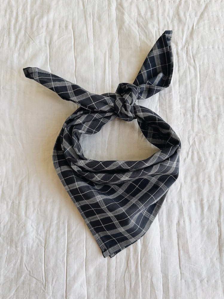 Lalaby Vera scarf in blue check organic cotton, for kids and adults