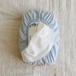 Lalaby wet wipe cover in a sky blue color, made from 100% organic cotton