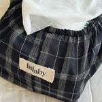 Lalaby wet wipe cover in blue check, made from 100% organic cotton