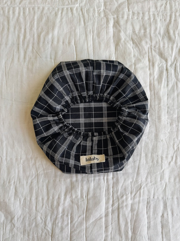 Lalaby wet wipe cover in blue check, made from 100% organic cotton