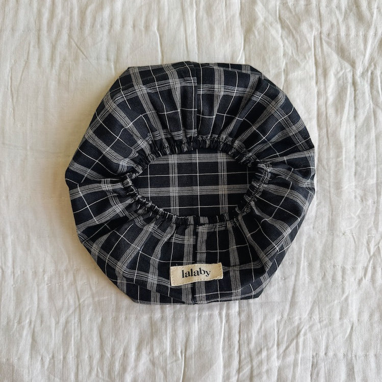 Lalaby wet wipe cover in blue check, made from 100% organic cotton